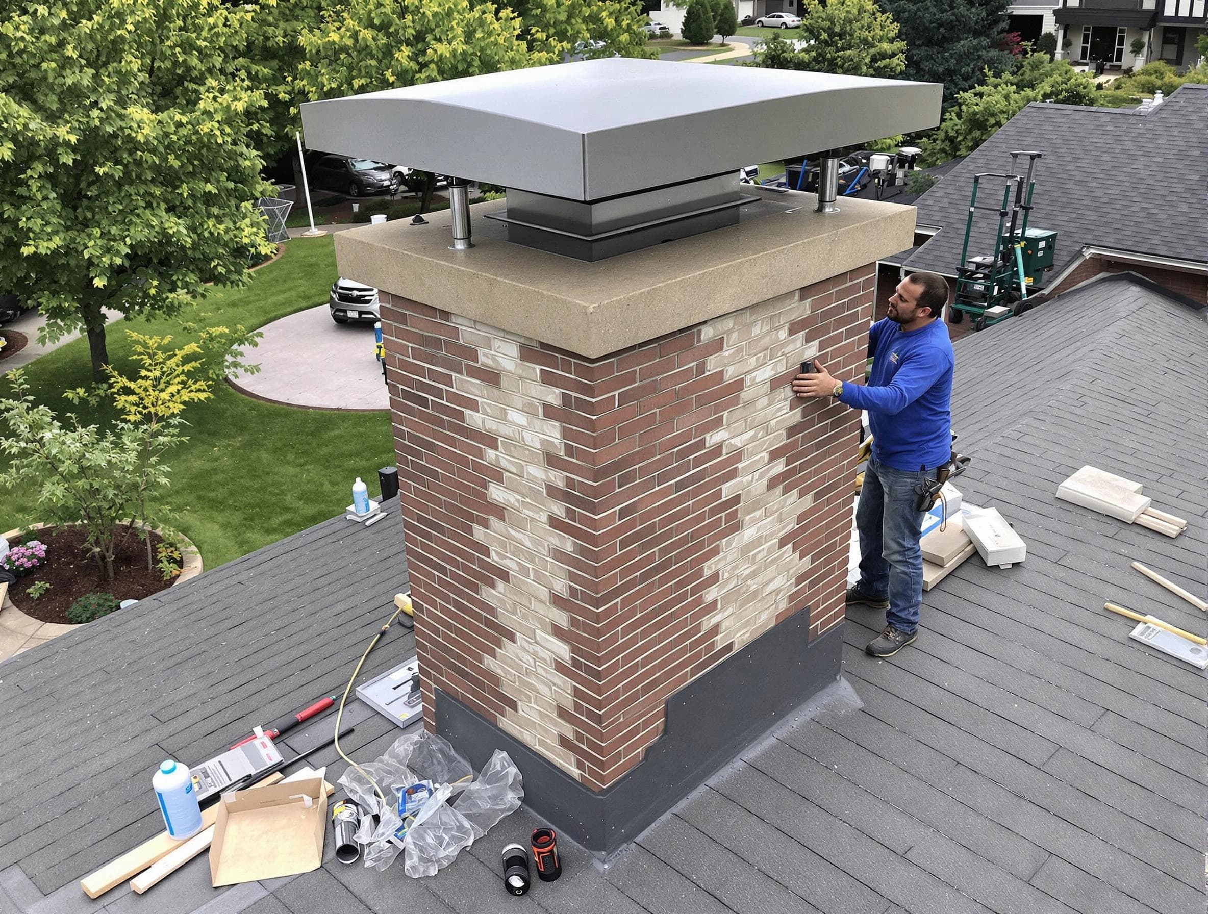 Bonanza Chimney Sweep team working on a custom chimney remodel in Bonanza, GA