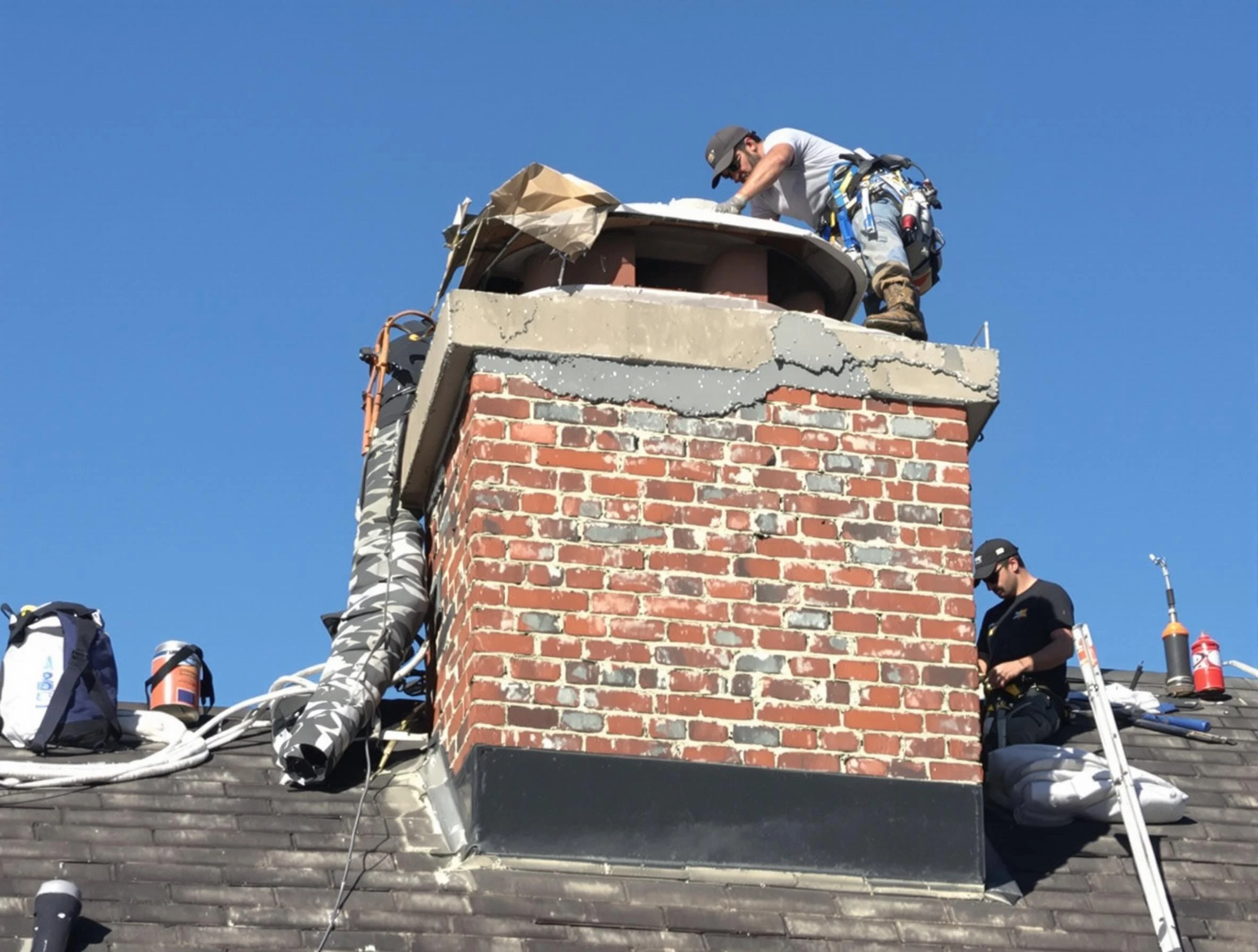 Bonanza Chimney Sweep installing a custom chimney crown in Bonanza, GA