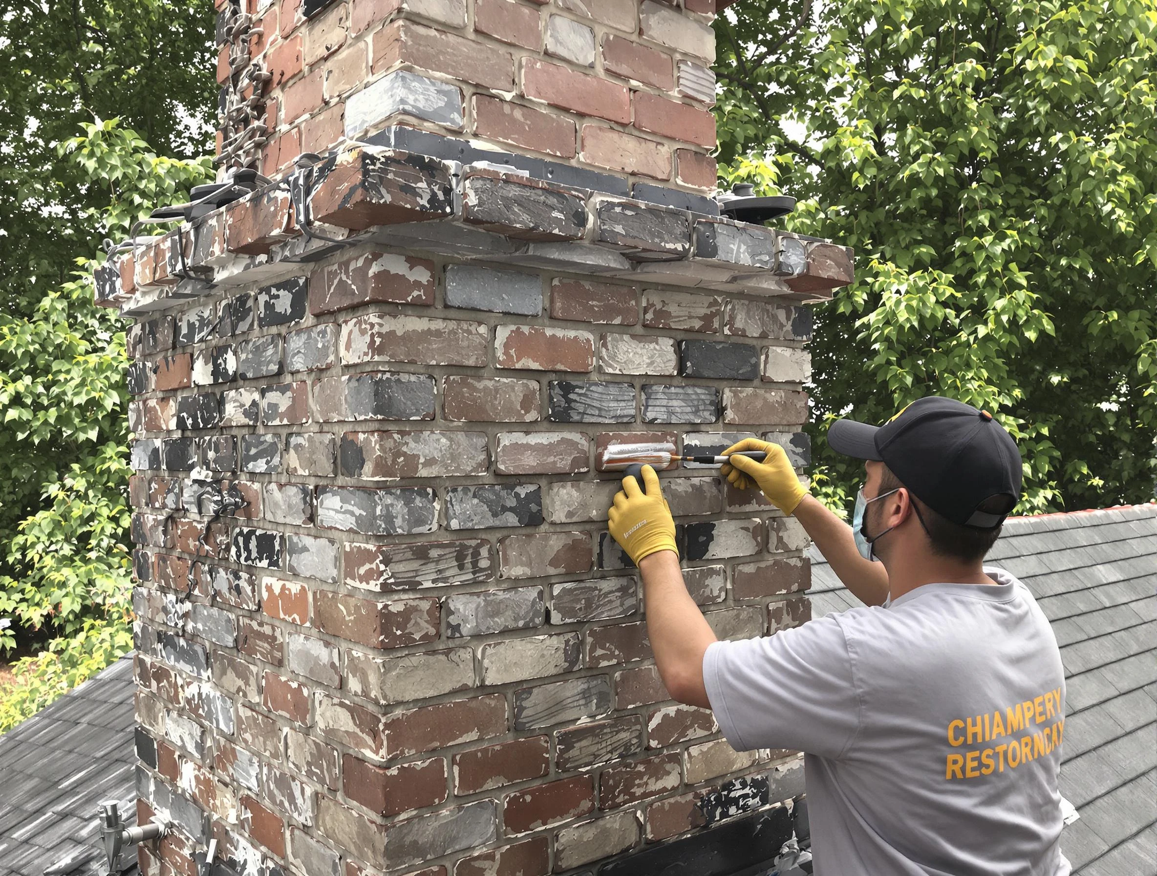 In-progress chimney restoration by Bonanza Chimney Sweep in Bonanza, GA